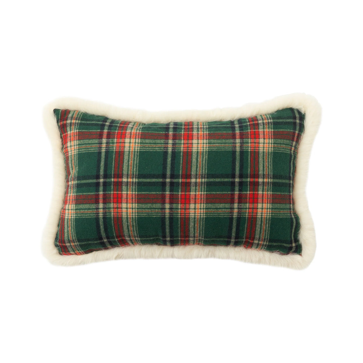 Throw Pillow Tartan Cotton-Blend Cover Faux Fur Trim