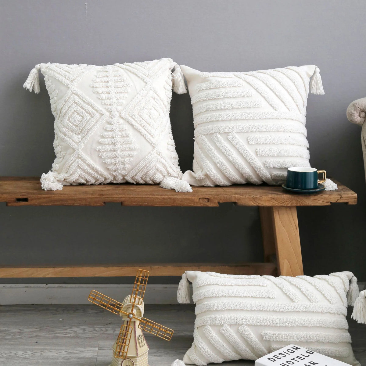 Throw Pillow Tufted Diamond Cotton Removable Cover