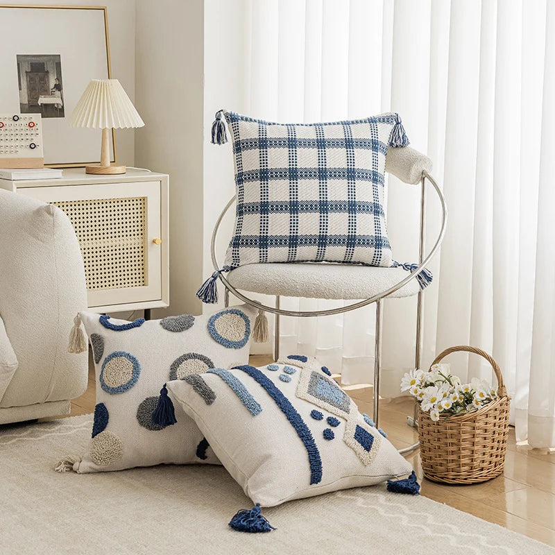 Throw Pillow Tufted Dot Cotton-Blend Hidden Zipper