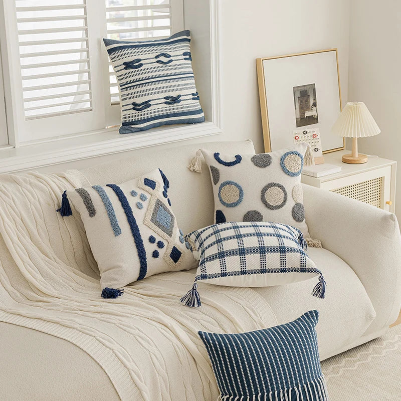 Throw Pillow Tufted Dot Cotton-Blend Hidden Zipper
