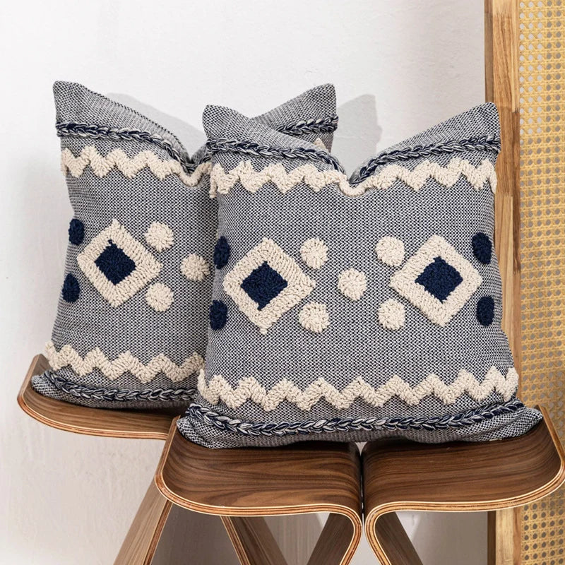 Throw Pillow Tufted Geometric Braided Edge Removable Cover