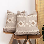 Throw Pillow Tufted Geometric Braided Edge Removable Cover