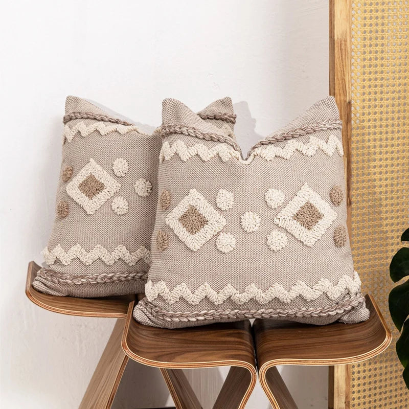 Throw Pillow Tufted Geometric Braided Edge Removable Cover