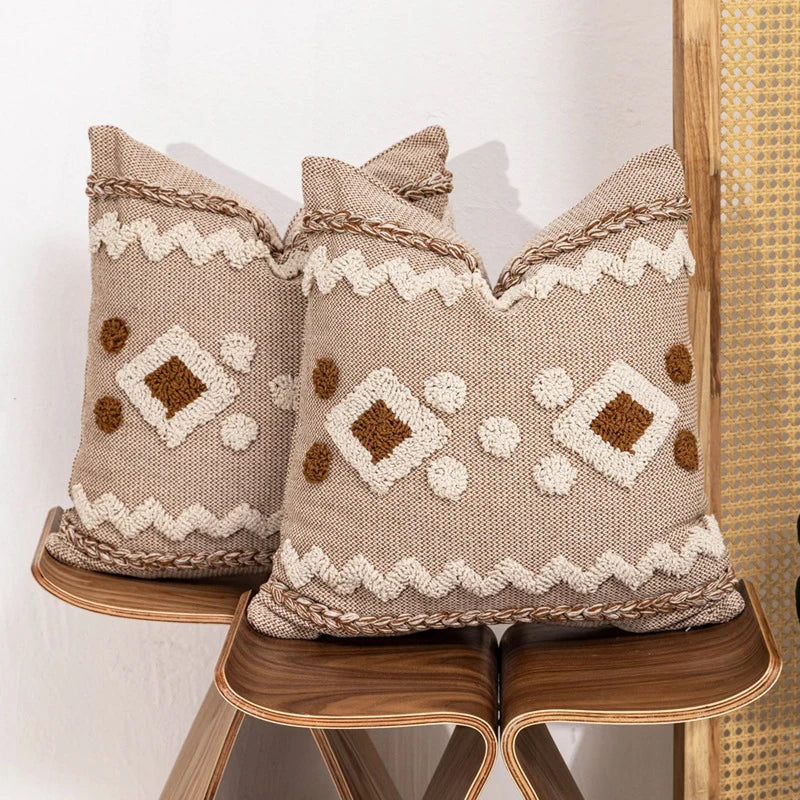 Throw Pillow Tufted Geometric Braided Edge Removable Cover