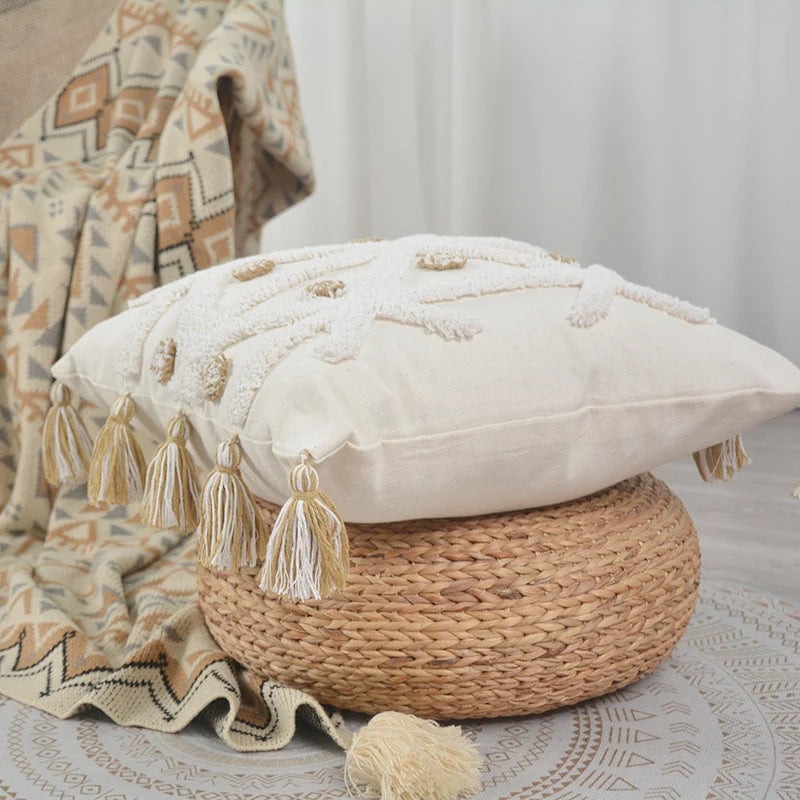 Throw Pillow Tufted Geometric Tassels Removable Cotton Cover