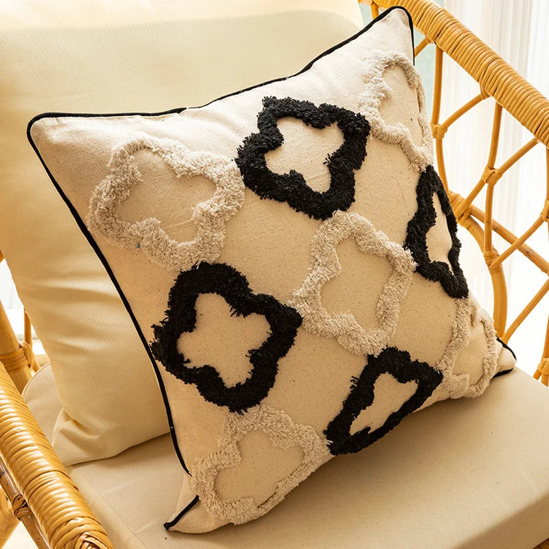 Throw Pillow Tufted Texture Tassel Corners Removable Cotton-Blend Cover