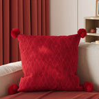 Throw Pillow Velvet Jacquard Heart Pom-Poms