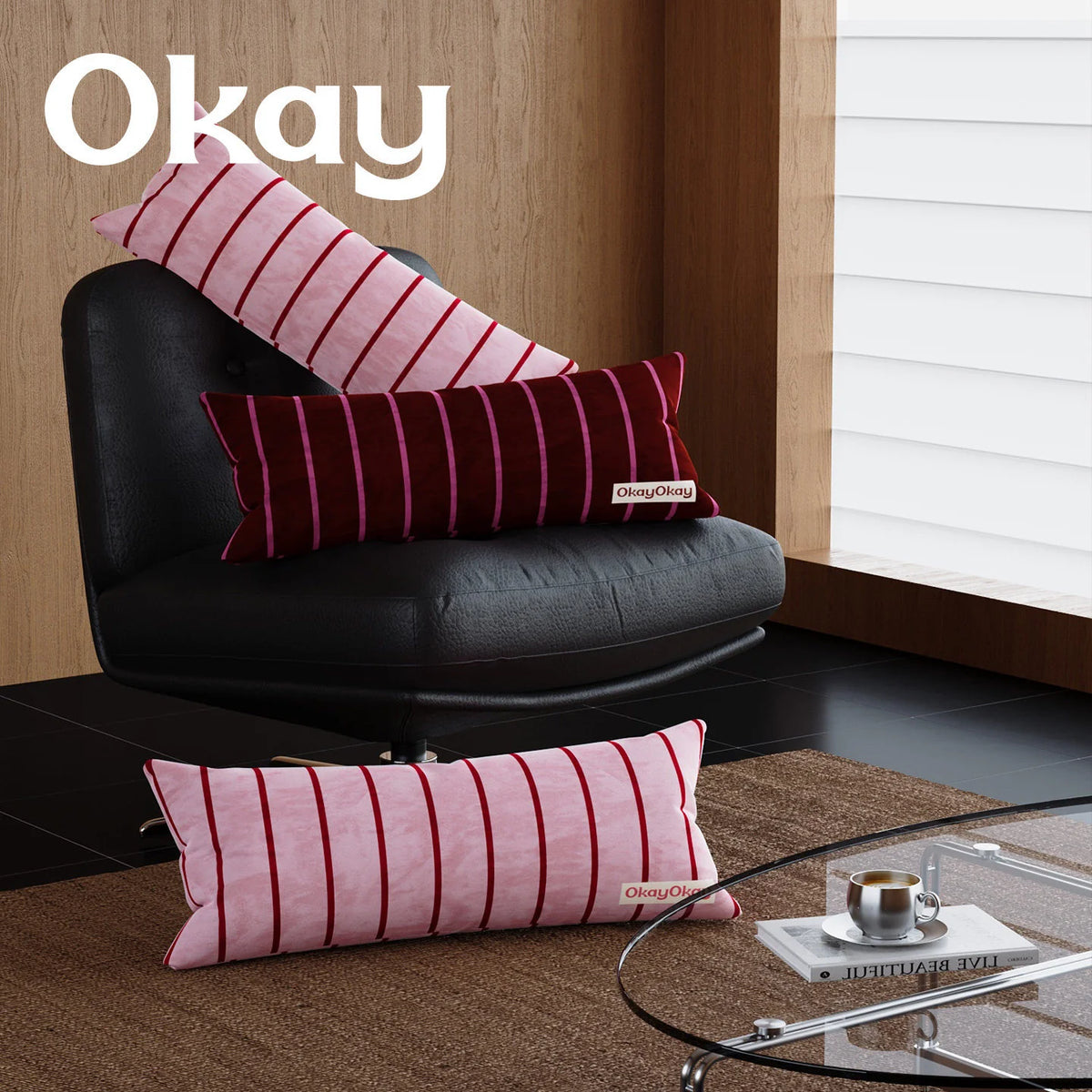 Throw Pillow Velvet Vertical Stripe Removable Cover