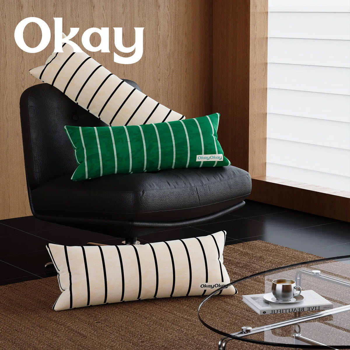 Throw Pillow Velvet Vertical Stripe Removable Cover