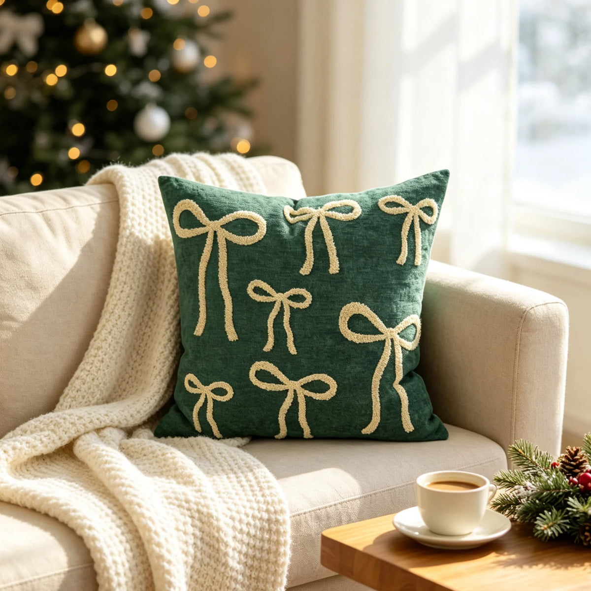 Throw Pillow Velveteen Embroidered Pom Berries Hidden Zipper