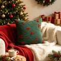 Throw Pillow Velveteen Embroidered Pom Berries Hidden Zipper