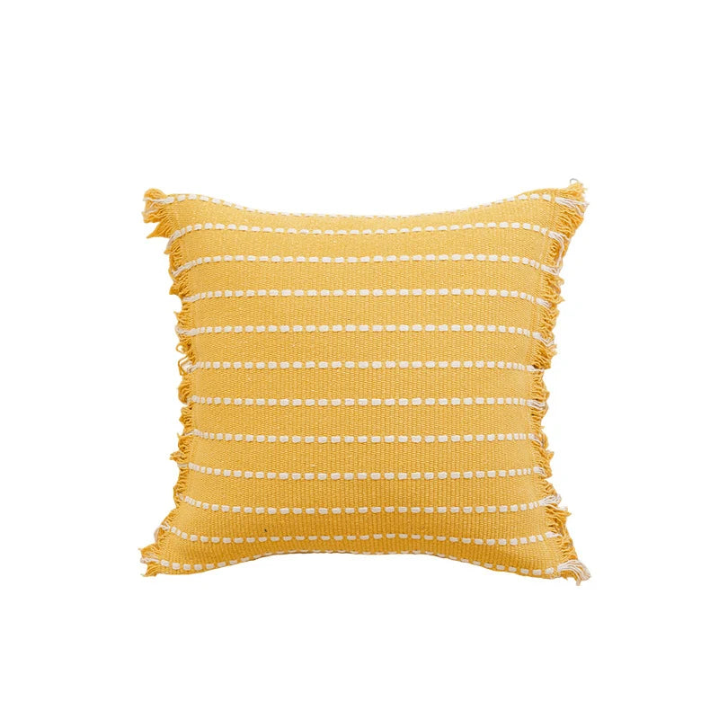 Throw Pillow Woven Striped Fringed Edges Removable Cover