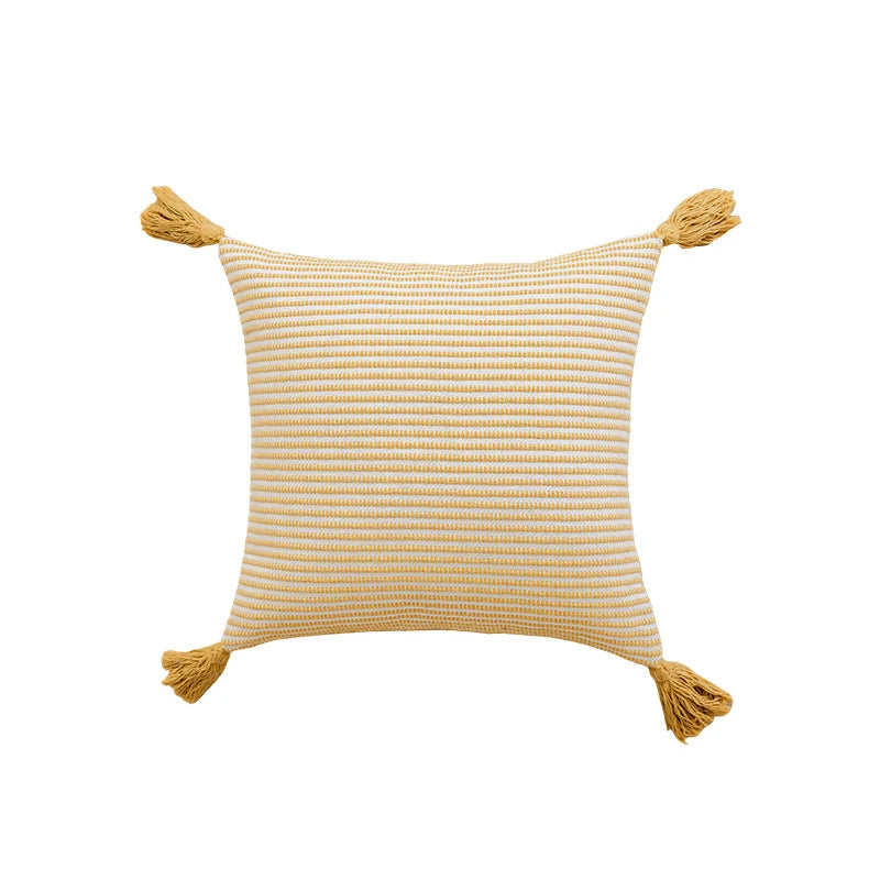 Throw Pillow Woven Striped Fringed Edges Removable Cover