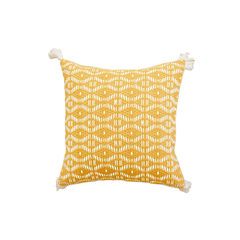 Throw Pillow Woven Striped Fringed Edges Removable Cover