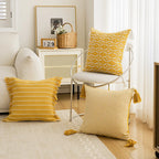 Throw Pillow Woven Striped Fringed Edges Removable Cover