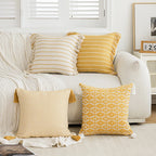Throw Pillow Woven Striped Fringed Edges Removable Cover