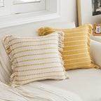 Throw Pillow Woven Striped Fringed Edges Removable Cover