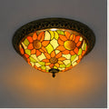 Tiffany-Style Stained Glass Sunflower Flush Mount Ceiling Light