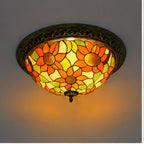 Tiffany-Style Stained Glass Sunflower Flush Mount Ceiling Light
