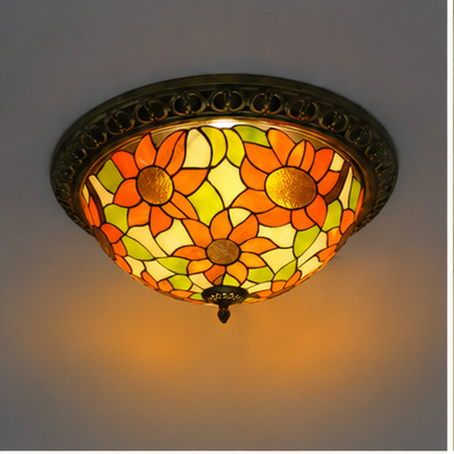 Tiffany-Style Stained Glass Sunflower Flush Mount Ceiling Light