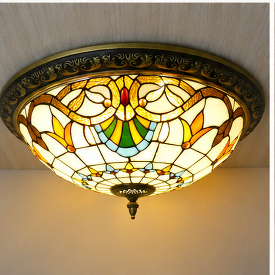Tiffany-Style Stained Glass Sunflower Flush Mount Ceiling Light