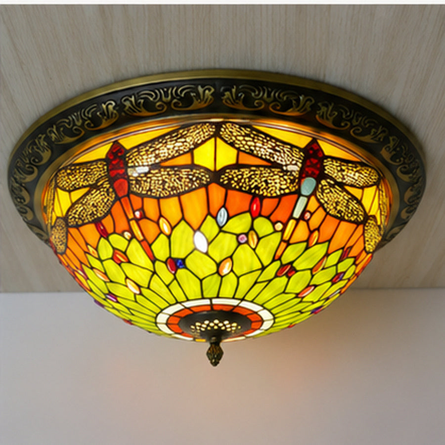 Tiffany-Style Stained Glass Sunflower Flush Mount Ceiling Light