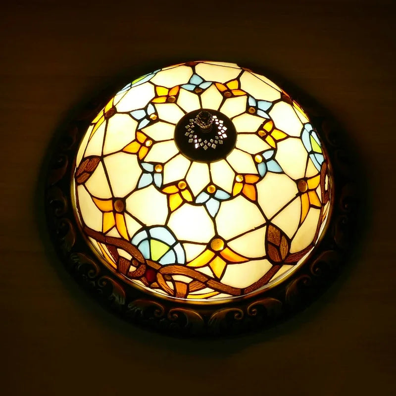 Tiffany-Style Stained Glass Sunflower Flush Mount Ceiling Light