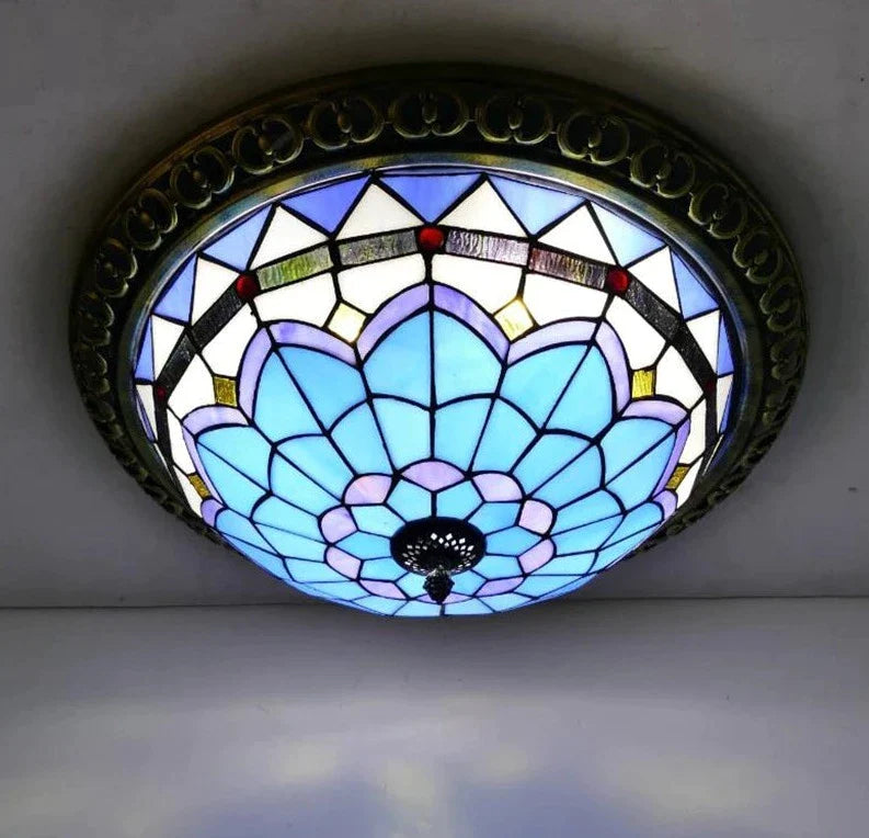 Tiffany-Style Stained Glass Sunflower Flush Mount Ceiling Light