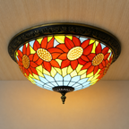 Tiffany-Style Stained Glass Sunflower Flush Mount Ceiling Light