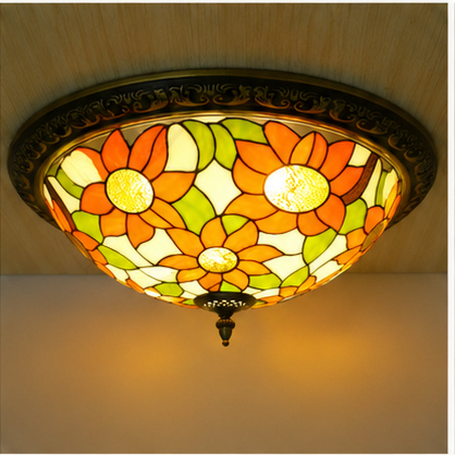 Tiffany-Style Stained Glass Sunflower Flush Mount Ceiling Light