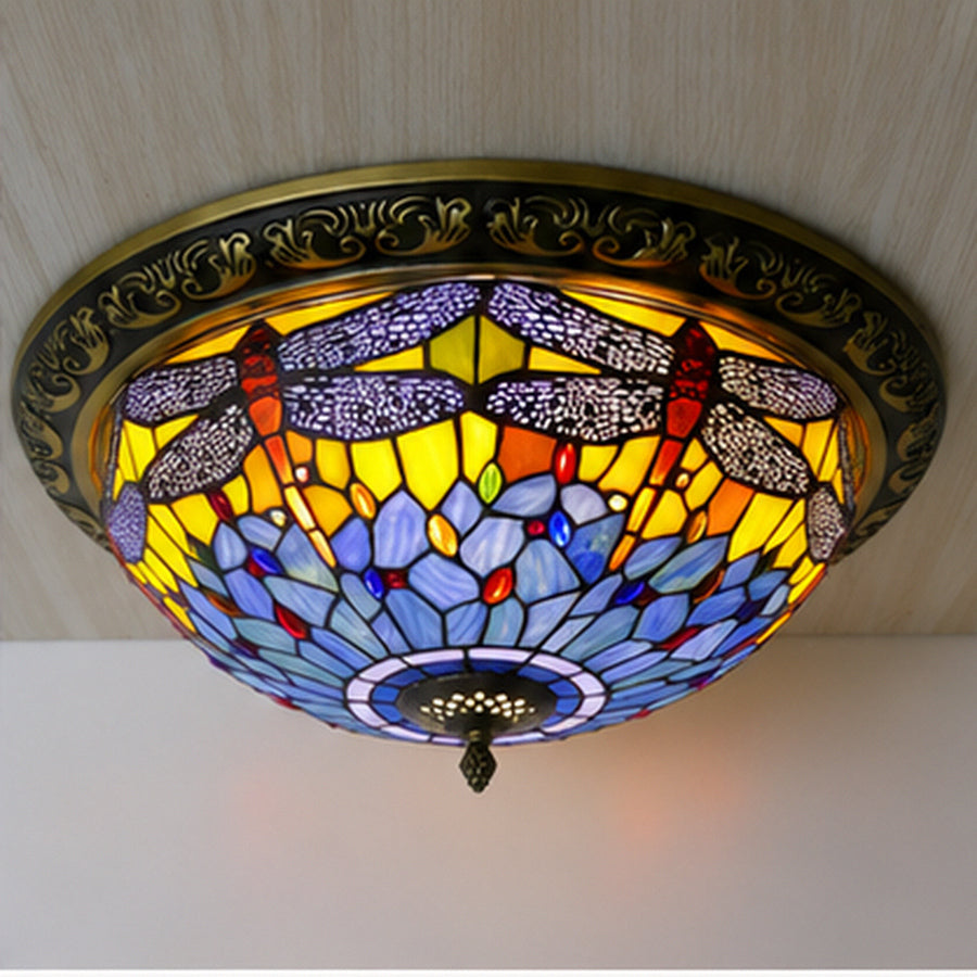 Tiffany-Style Stained Glass Sunflower Flush Mount Ceiling Light