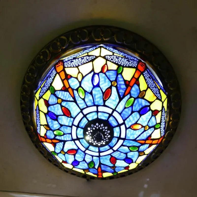 Tiffany-Style Stained Glass Sunflower Flush Mount Ceiling Light