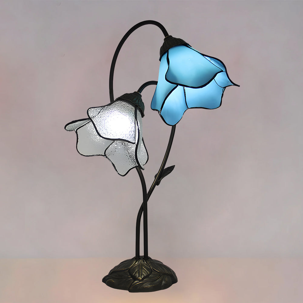 Tiffany-Style Twin Flower Stained Glass Table Lamp
