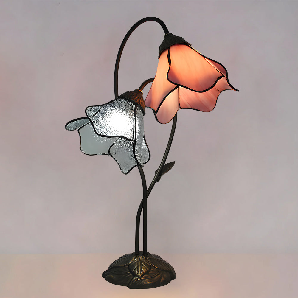 Tiffany-Style Twin Flower Stained Glass Table Lamp