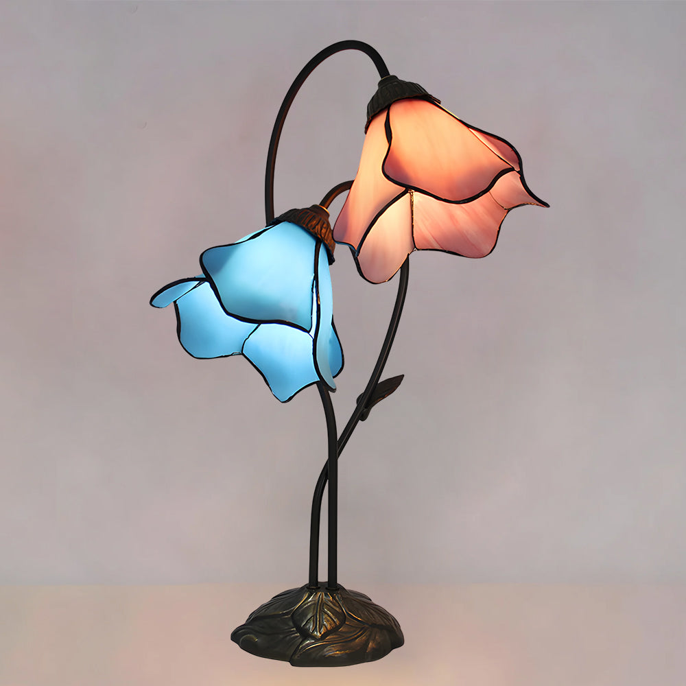 Tiffany-Style Twin Flower Stained Glass Table Lamp
