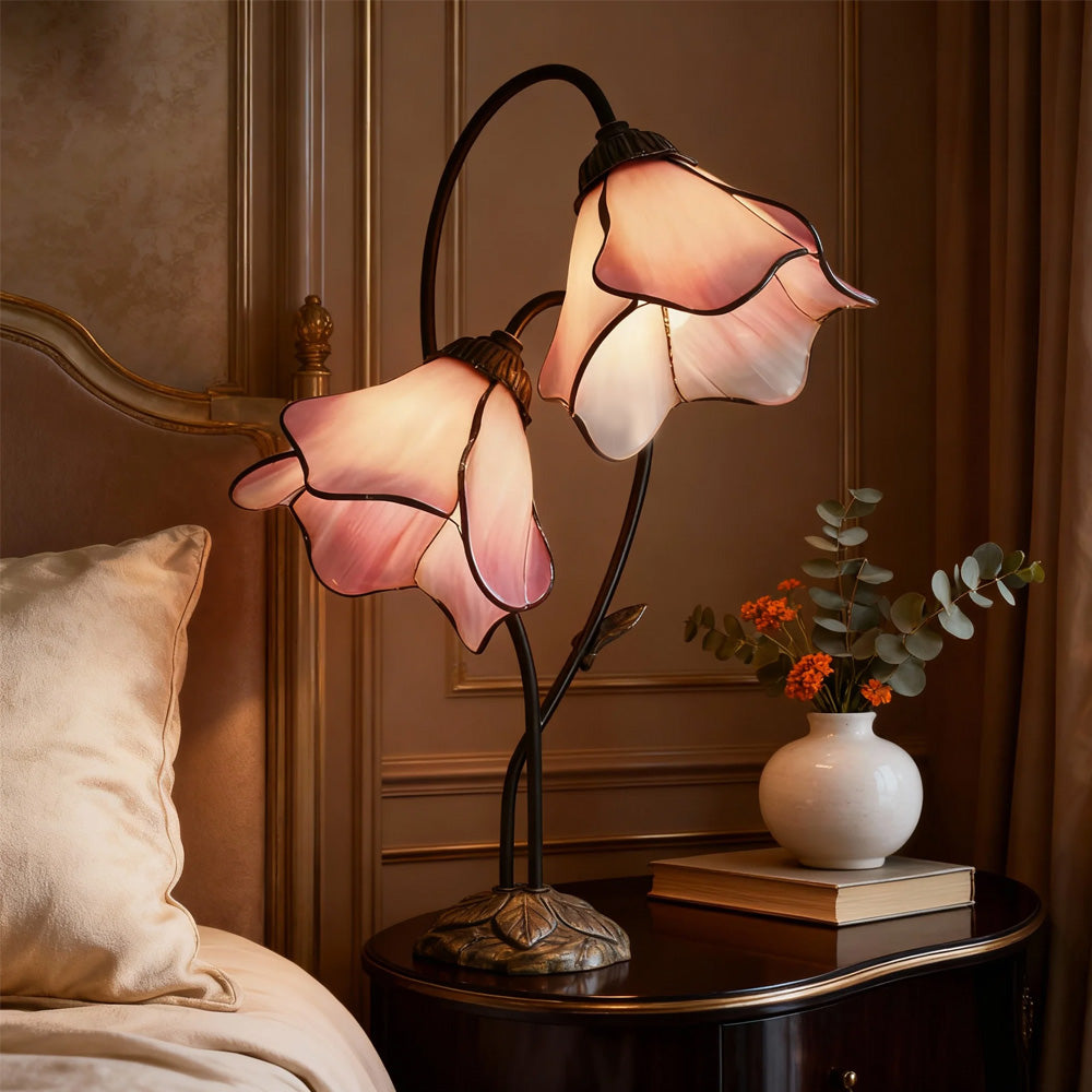 Tiffany-Style Twin Flower Stained Glass Table Lamp