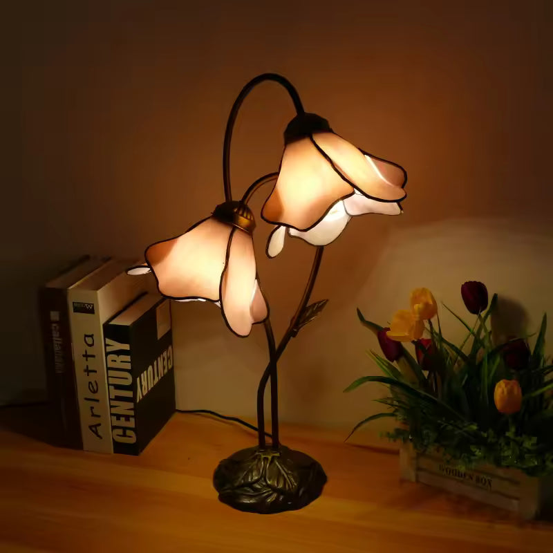 Tiffany-Style Twin Flower Stained Glass Table Lamp