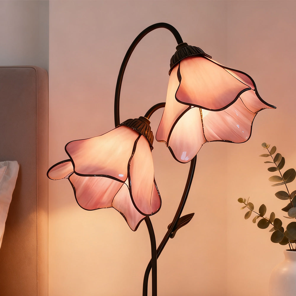 Tiffany-Style Twin Flower Stained Glass Table Lamp
