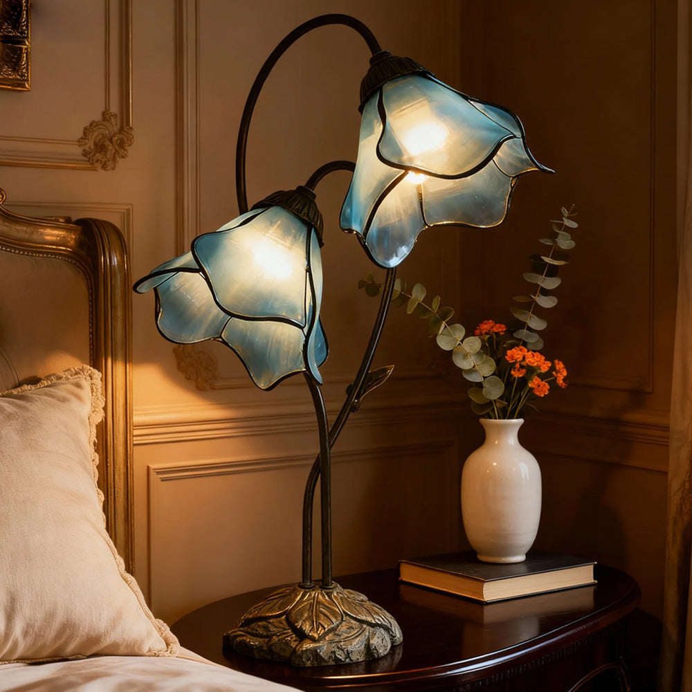 Tiffany-Style Twin Flower Stained Glass Table Lamp
