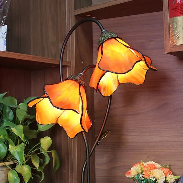 Tiffany-Style Twin Flower Stained Glass Table Lamp