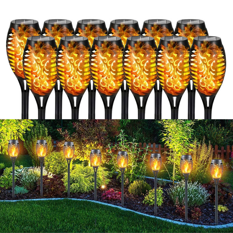 Tiki Torch Lights Solar Flickering Flame Set of 12