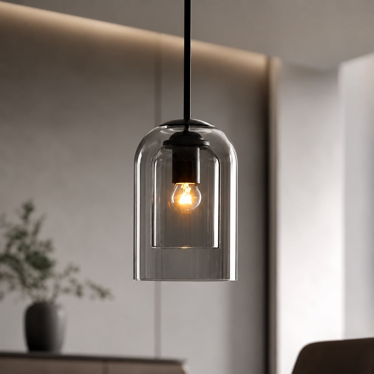 Tinted Glass & Iron Pendant Light (Adjustable Cord)