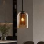 Tinted Glass & Iron Pendant Light (Adjustable Cord)