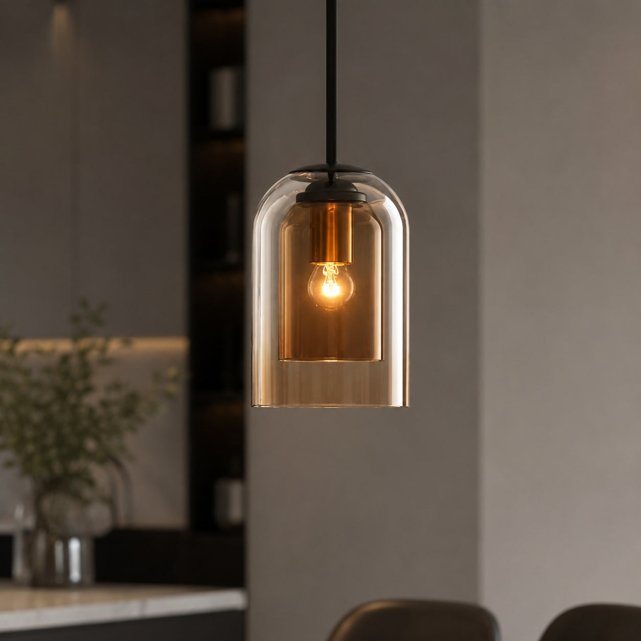 Tinted Glass & Iron Pendant Light (Adjustable Cord)