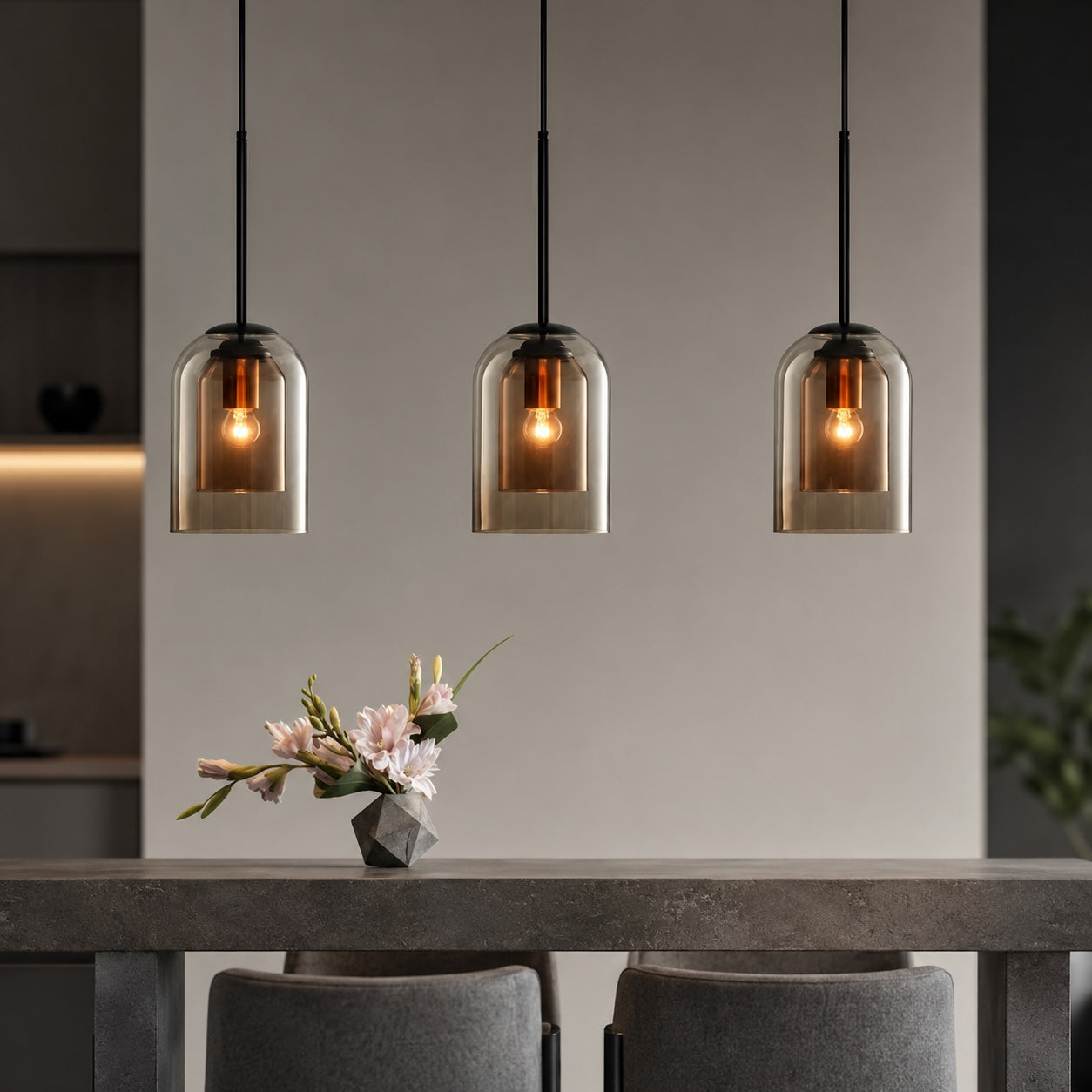 Tinted Glass & Iron Pendant Light (Adjustable Cord)