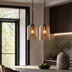 Tinted Glass & Iron Pendant Light (Adjustable Cord)