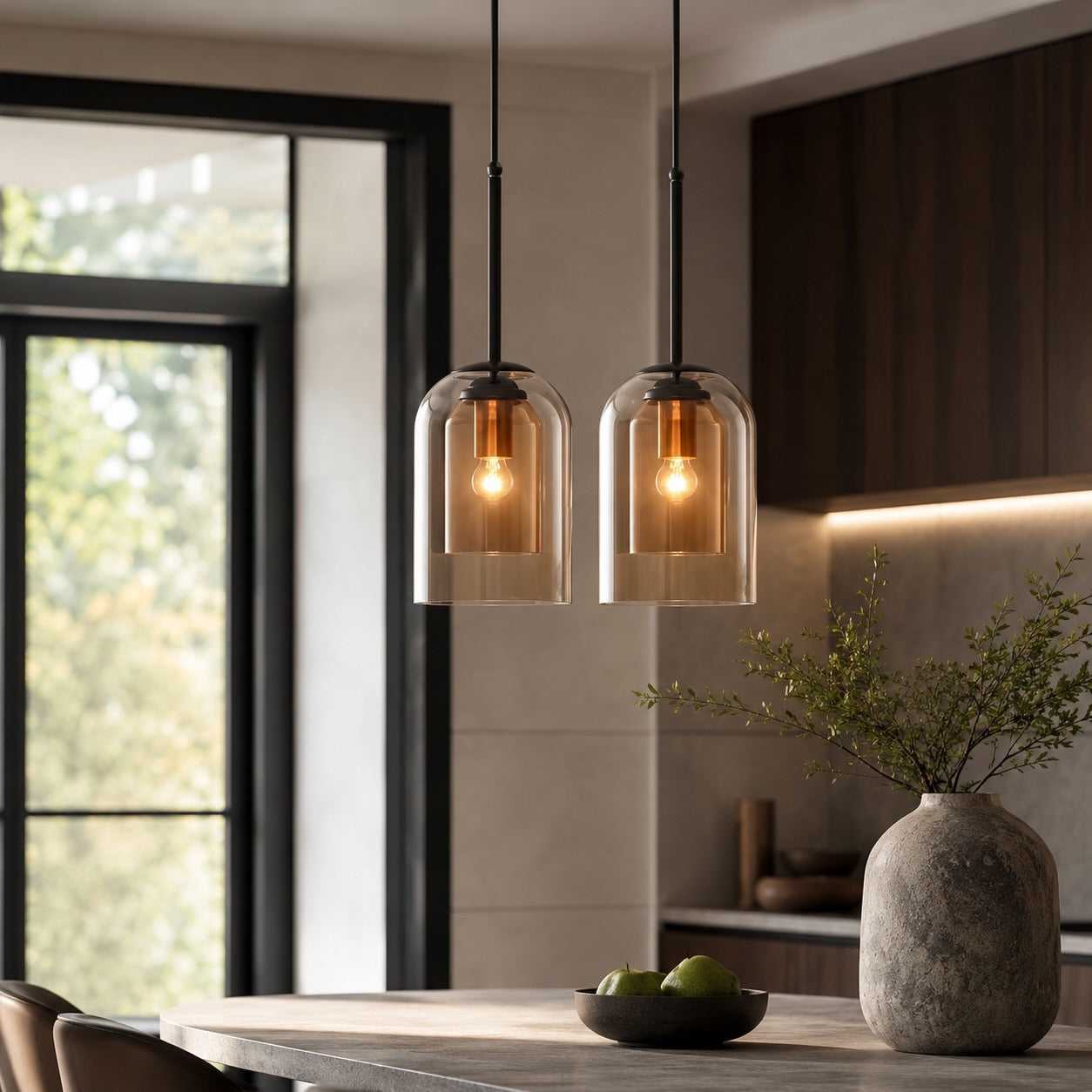 Tinted Glass & Iron Pendant Light (Adjustable Cord)