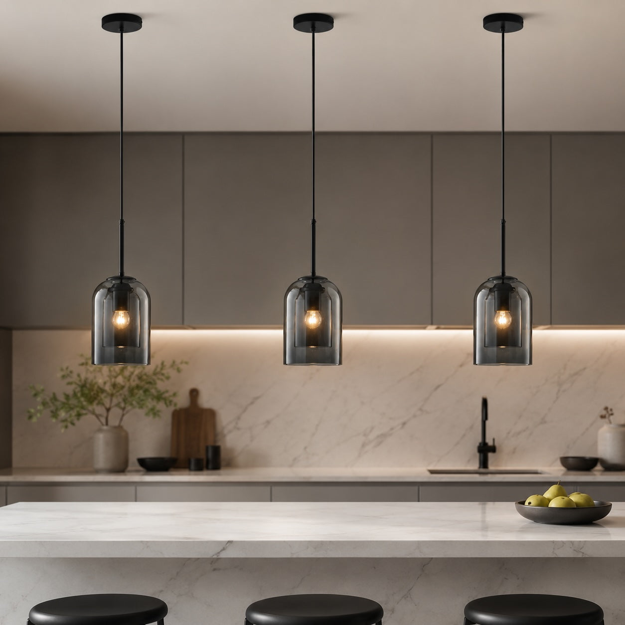 Tinted Glass & Iron Pendant Light (Adjustable Cord)