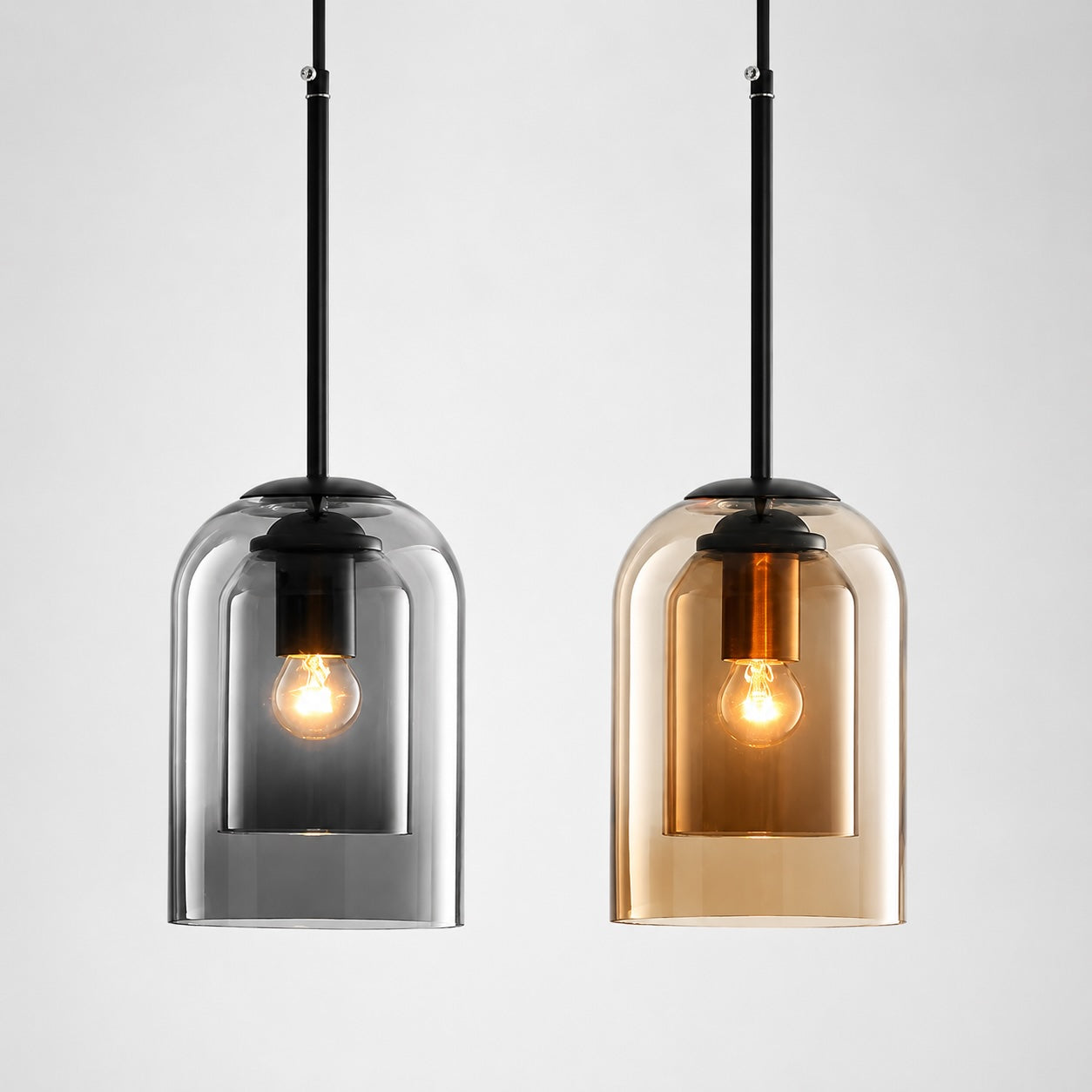 Tinted Glass & Iron Pendant Light (Adjustable Cord)