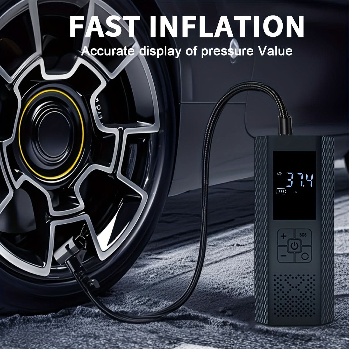 Tire Inflator Cordless LED Gauge USB Rechargeable 150 PSI